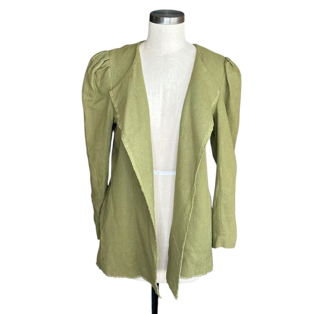 SOMETHING NAVY Green Open Front Blazer Jacket Women's Size Large‎ Career Office